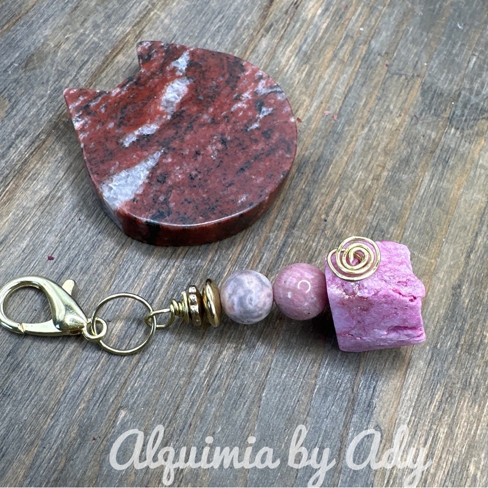 Rhodonite pink quartz bag charm accents keychain